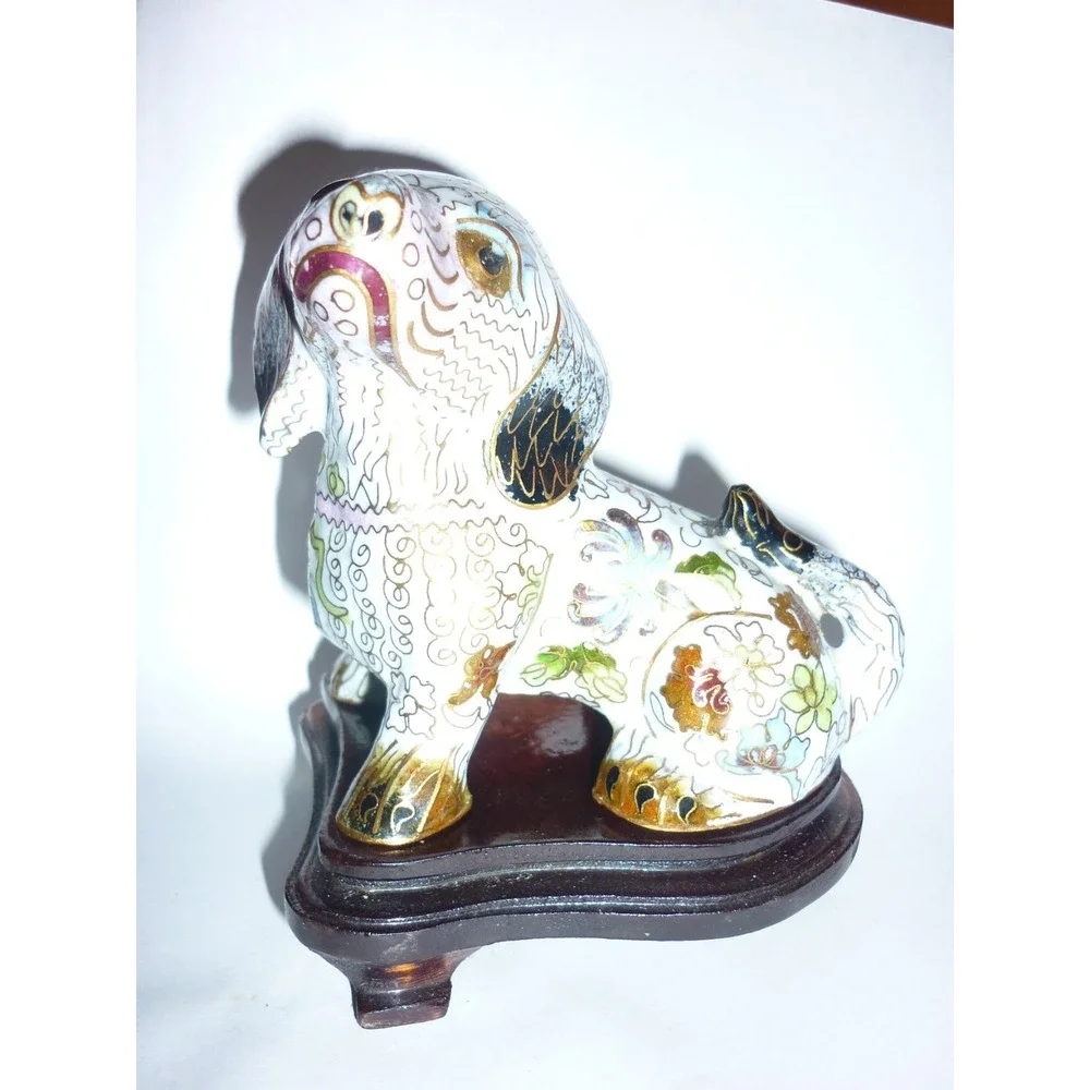 Vintage Chinese Cloisonne Dog Figurine Statue 3x4